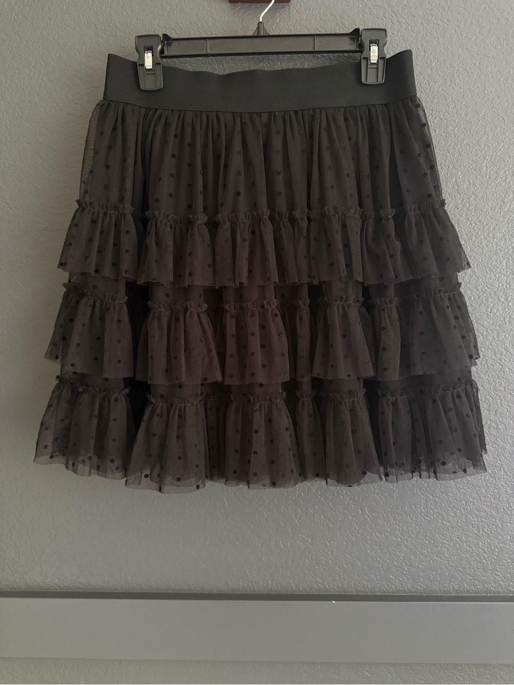 BODEN • Ruffle tulle mini skirt black polka dots Size 8 party
